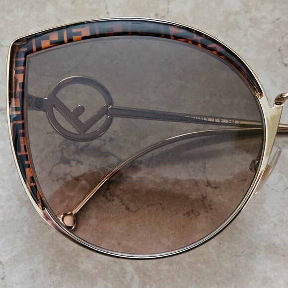 NWOT FENDI BUTTERFLY ITALY HAVANA GOLD CAT EYE METAL F LOGO OVERSIZED SUNGLASSES main image 9